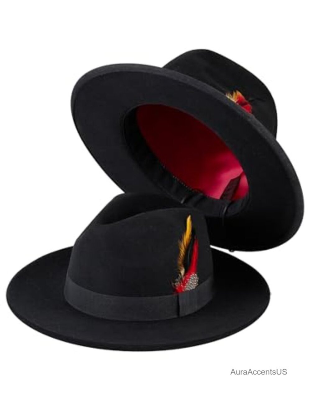Wool Felt Fedora Hat Wide Brim Panama Style Adjustable Drawstring